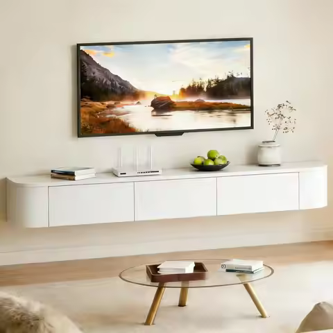 Floating Wall Mounted TV Stand Media Console Storage Cabinet Shelf Living Room Bedroom 70.9IN White,