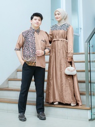couple baju pasangan muslim motif batik dan kemeja lengan Pendek pria Gamis Kombinasi Tile Sarimbit Pesta Dress Maulana