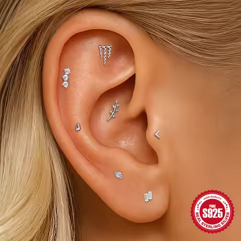 ROXI 925 Sterling Silver Teardrop/Ball Chain/Geometric For Woman 1 Piece Gold/Sliver Piercing Earrin