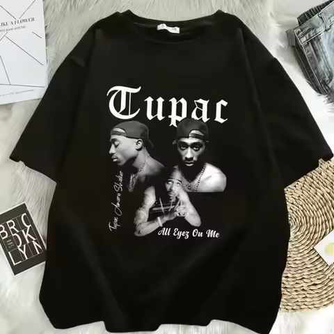 Fashion Rapper Tupac 2pac Cartoon Top Harajuku print ladies T-shirt casual basics O-collar T shirt s