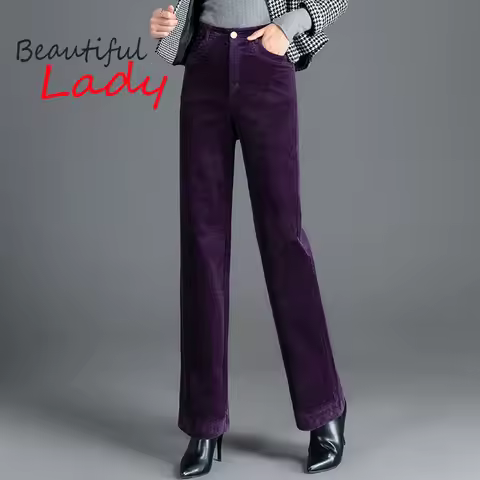 Corduroy Pants Women High Waist Straight Pants Woman Purple Pants Women's Padded Plush Pants Thicken