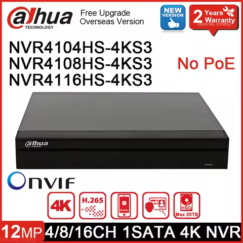 Original Dahua NVR4104HS-4KS3 NVR4108HS-4KS3 NVR4116HS-4KS3 Smart 1U 4K Network Video Recorder CCTV 
