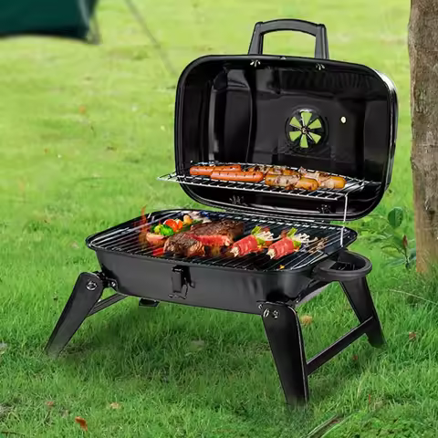 Portable Charcoal Grill - Mini Korean BBQ Grill - Small Table Top Charcoal Grill for Camping, Outdoo