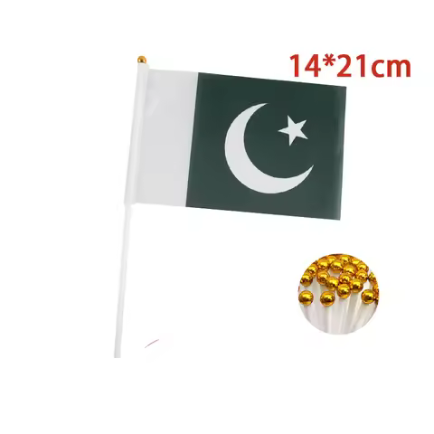 EOODLOVE 10/20/50 pcs 14×21cm Pakistan Handheld Small National Flag with Flagpole, Pakistan Hand Fla