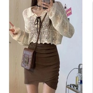 Dream Seven77 Sling Hip Dress with Loose Long-Sleeve Blouse Set