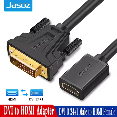 Jasoz DVI to HDMI Adapter Bi-directional DVI D 24+1 Male to HDMI Female Cable Connector Converter fo