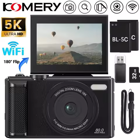 80MP Digital Camera for Photography 5K 18X Digital Zoom Vintage Vlog Video Recorder For YouTube 180°
