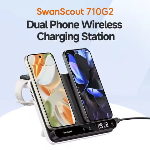 SwanScout 710G2 Dual Phone Charging Station for Pixel 9 Pro XL 8 7 Wireless Charger for Pixel Watch 