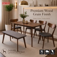 COCO / Set Makan Kayu Padu / Meja Makan Lengkap / Meja Makan Moden+4 kerusi+Bench / Dining Table Set