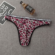 G String Pria Seksi Low Waist Transparan Mesh Celana Dalam Pria Leopard Pola U Segitiga Thong Y055
