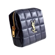 YSL SAINT LAURENT 黑色方形綿羊皮絎縫小零錢包散紙包 名牌精品