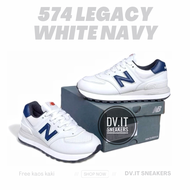 100% BNIB Sepatu Sneakers Casual Pria-New-Balance-574 Classic Legacy Leather WHite Navy Size 39 - 44