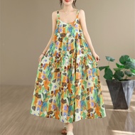 Oladivi Floral Printed Oversized Boho Maxi Dress Loose Cotton Linen Sleeveless Sundress 92177 N515