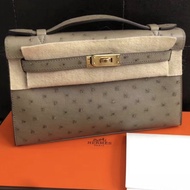 REAL OSTRICH POCHETTE GRIS TOURTERELLE GHW