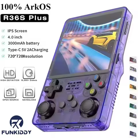 FUNKIDDY R36S Plus Retro Game Console Handheld 4" IPS Screen ARKOS 2.0 R36PLUS Retro Game Console Po