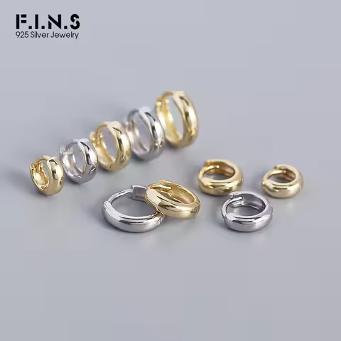 F.I.N.S 925 Sterling Silver Gold 5mm-9 mm Circle Huggies Piercing Smooth Circle Round Pendientes Hoo