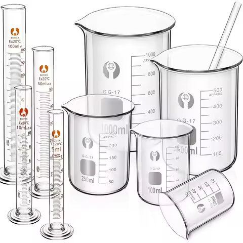 Experimental Glass Beaker and Measuring Cylinder 10 Glass Measuring Cups and Measuring Cylinder with
