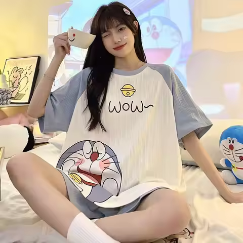 Jingle Cat Cute Cartoon sleepwear women nightgown Boys Girls robes Home Clothes Doraemon Summer Paja