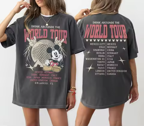 Retro Epcot World Tour 2 Sided Shirt, Drink Around The World Shirt, Epcot Disney World Shirts, Epcot