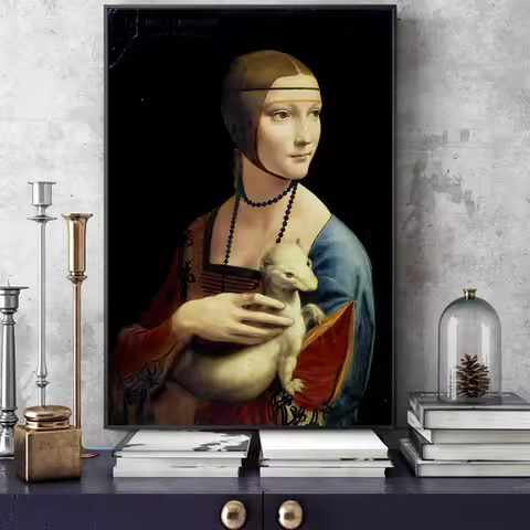 The Lady With An Ermine Canvas Art Paintings Reproductions On The Wall By Leonardo Da Vinci Famous C