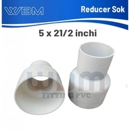 Pvc reducer socket Fitting 5 x 2 1/ 2 inches over sock 5 to 2 1/ 2 dim
