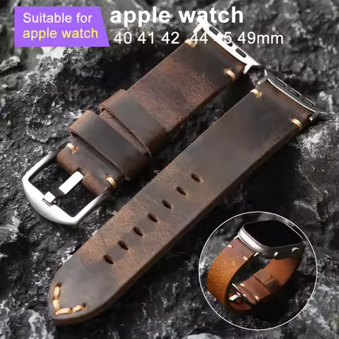 Handmade first-layer leather strap compatible with smart watches Apple Watch Ultra 2 S9 S8 49MM 45MM