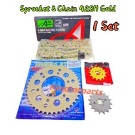 Y16 Y16ZR/Y15ZR/Y15/FZ150/Ysuku/FZ 150 Rantai Aji Racing 428 Racing Chain Gold + Spocket Spoket MCS 