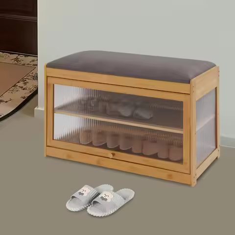27.6 Inch Length Shoe Rack Bench, 2-Tier Shoe-Changing Bench, Shoe Bench with Cushion, for Hallways,