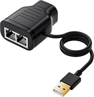 Duttek Ethernet Splitter Adapter 100 Mbps, Ethernet Splitter 1 to 2 RJ45 Network Connector with USB