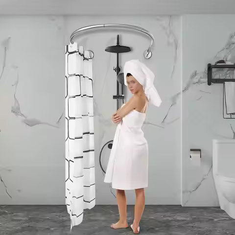 0.9-1.3m Stretchable Shower Curtain Pole,Round Arch Stainless Steel Shower Curtain Bar,Shower Curtai