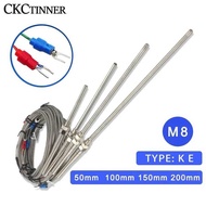 Thermocouple M8 1m 2m 3m 4m 5m Type K E J PT100 50mm 150mm 100mm 200mm Probe Screw Thread Cable Temp