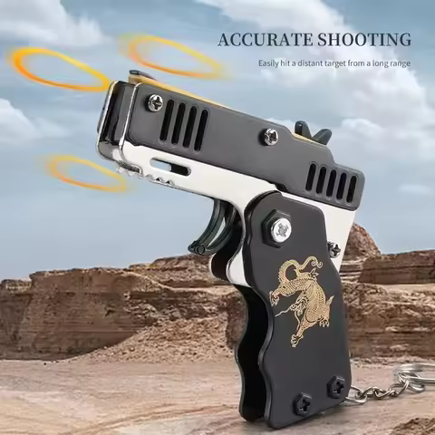 1PCs keychain elastic leather rubber band shooting pistol kid outdoor party folding gifts boyfriend 
