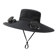 Men Sun Hat Wide-Brimmed Outdoor Hat with Dual-Power Fan Design Cooling Technology Hiking Cycling Fi