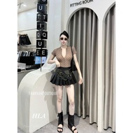 Excellent Leather Skirt with Big Belt - HLA