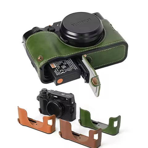 PU Leather Half Body Set Cover For FujiFilm Fuji X100V X-100V Camera Bottom Case With Battery Openin