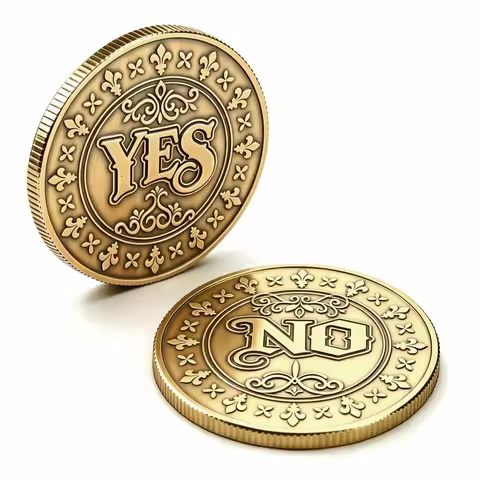 Bronze YES NO Decision Medal Magic Fidget Badge Engraved Metal Craft Pocket Divination Mini Party Ga
