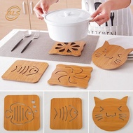 1 Pcs Heat Insulation Hollow Wood Cup Mat/ Cartoon Cat Non-slip Pot Mat/ Durable Anti-scalding Place Mats Casserole Mat