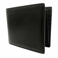 【全新】COACH 男款素面牛皮8卡附活動證件夾短夾(黑)