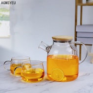 AGMSYEU transparent glass Cold water jug home decor high temperature resistant kettle stainless steel bamboo wood lid juice jug