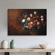 Art Retro Mural Dark Academy Art Antique Mural Flower Mural-1 Pc Wooden Framed Canvas Painting - Thi