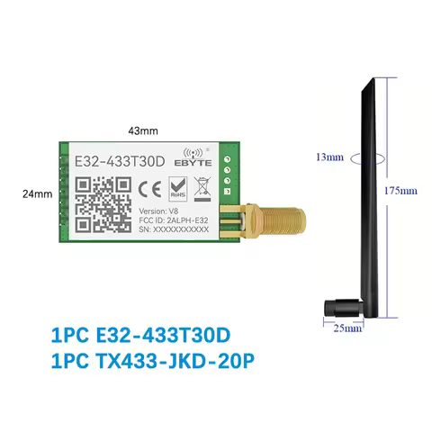 LoRa 433MHz Module Transmitter Receiver 8000m CDSENET E32-433T30D-V8 UART Long Range 433 MHz 1W Wire