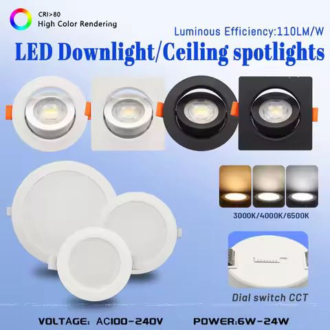 4pcs Recessed LED Spot Llight Dial Swich CCT Downlight 3 Color Adjusted AC100-240V 3000K/4000K/6500K