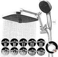 Psylc 10 Inch Rain Shower Head With Handheld Spray (10+9 Settings), High-Pressure Rainfall Shower Head Combo With 3-Way Diverter, Height/Angle Adjustable Extension Shower Arm(Chrome)