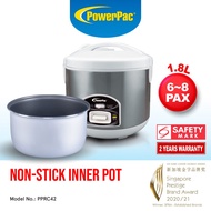 PowerPac Rice Cooker with Porridge Function, Non-stick Pot Rice Cooker  1.8L (PPRC42) Non-stick inner pot