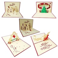 5pcs 3D Pop Up Christmas Cards Handmade Holiday Gift Greeting Cards for Christmas Day New Year