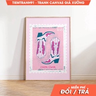 Wall painting, Cowgirl Boots Preppy Pink Wall Art Coastal Cowgirl Art Dopamine Decor Preppy Pink Gir