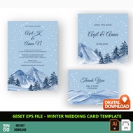 68-Set AI/EPS Winter Wedding Card Design Template Files | Editable Adobe Illustrator Digital Files (