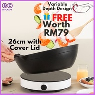 TASTE PLU Non Stick Frying Wok Pan 26cm 3.3L Cover Lid Cast Aluminum Wooden Spatula Diamond Coating 