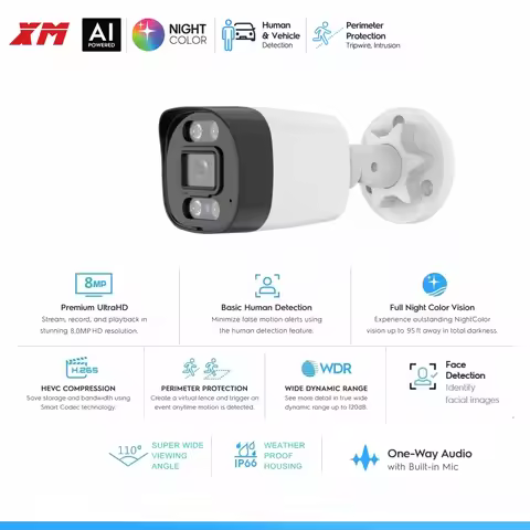 4K Poe Video Surveillance IP Camera Onvif Audio 48V POE/DC 12V 3MP/4MP/5MP/8MP AI Color Night Bullet