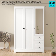 Tomato Home Westerleigh 3 Door Mirror Wardrobe 6ft Height Almari Baju | Almari Pakaian 3.9ft Wide